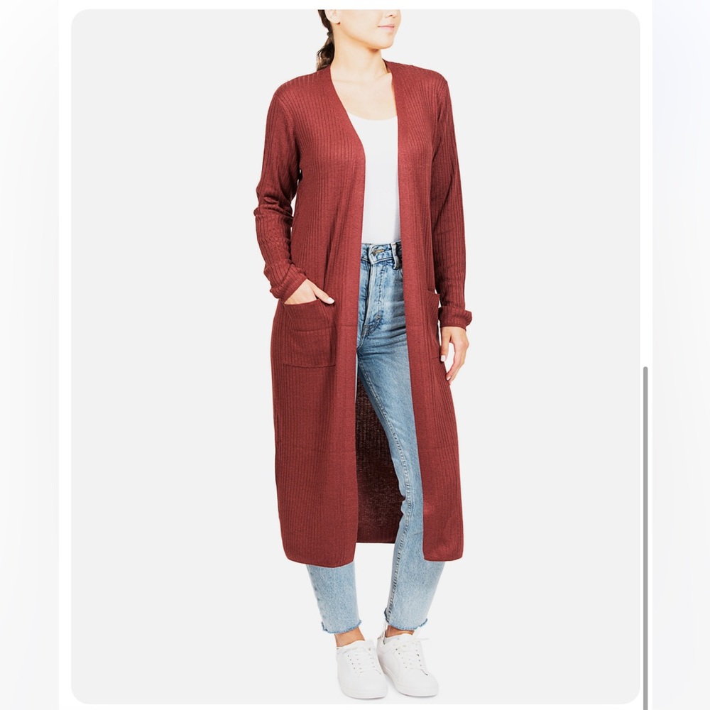 HIPPIE ROSE Walnut Ribbed Duster Cardigan XS - Picture 2 of 5
